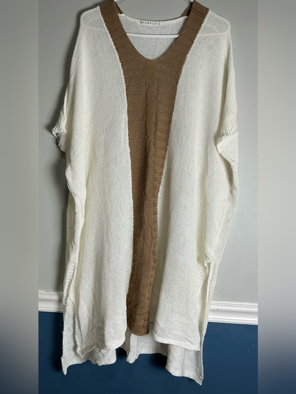 Bailey Relaxed Open-Front Cream Cardigan with Brown Panel